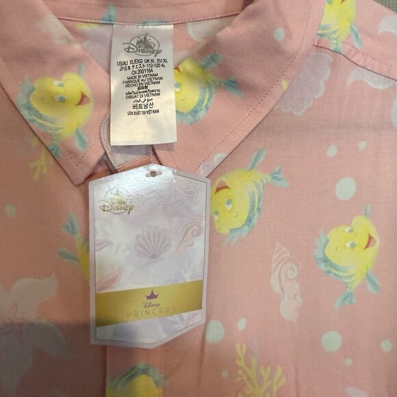 Disney The Little Mermaid Shirt Extra Large Button Down Pink Rare Flounder Camp - Picture 4 of 12